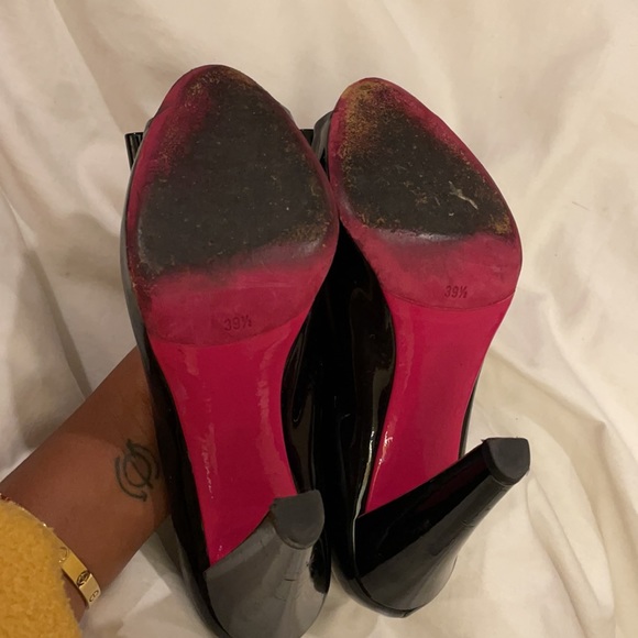 Miu Miu Black Patent Leather Bow Peep Toe Pumps - Picture 6 of 6